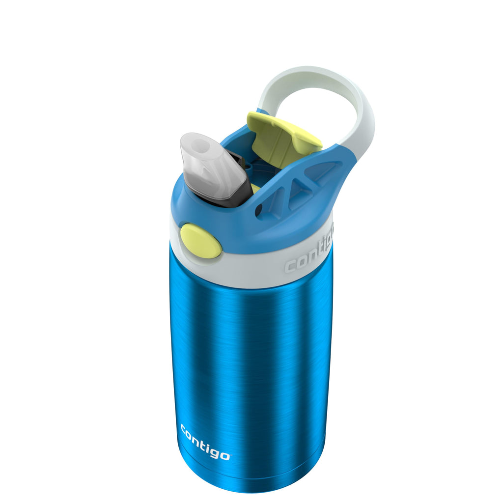 Kids Water Bottle with Straw 13 oz Autospout, Easy Clean Lid, Pop Up Spill Proof Valve, Durable BPA Free Plastic, for School Sports Travel, Blue | QTGN