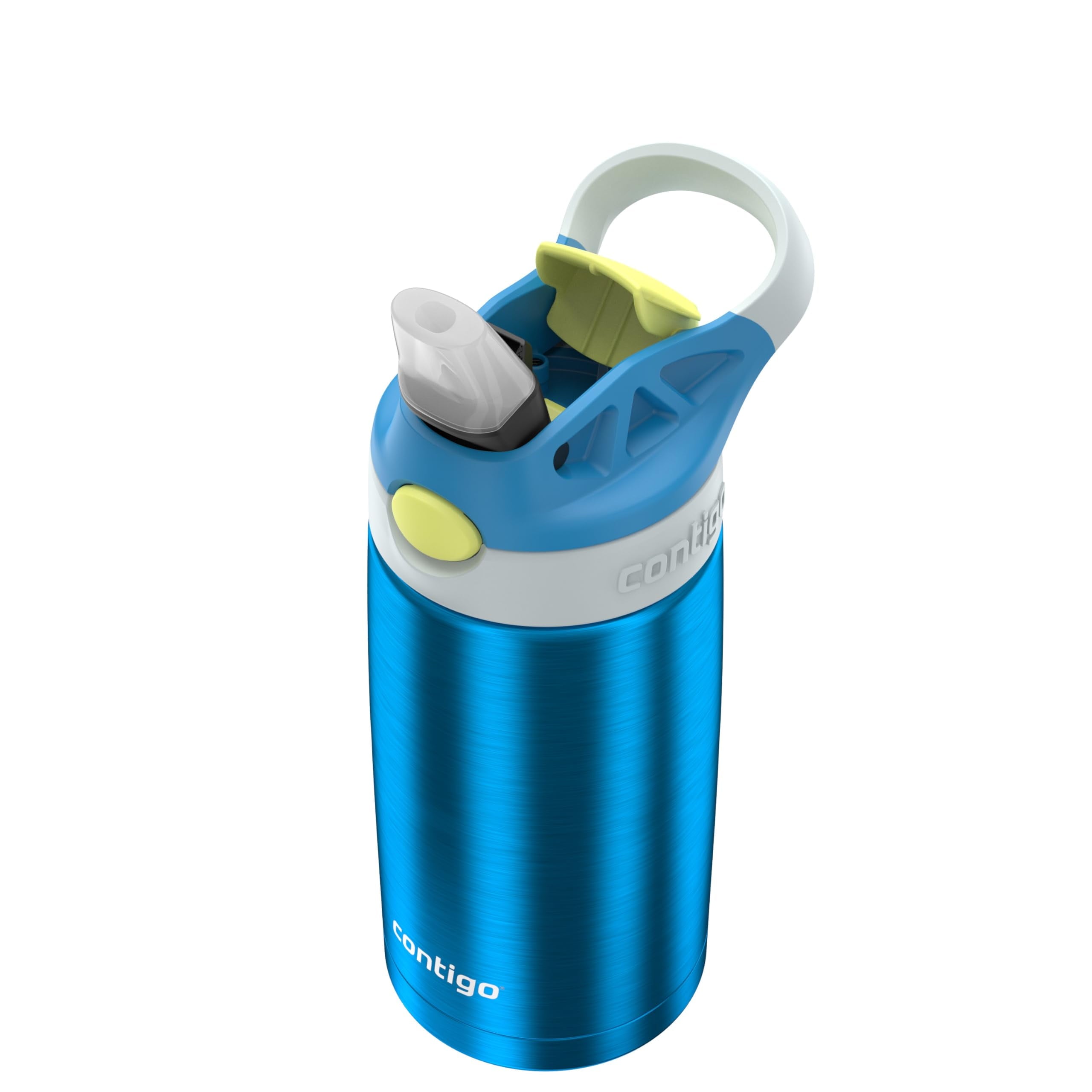Kids Water Bottle with Straw 13 oz Autospout, Easy Clean Lid, Pop Up Spill Proof Valve, Durable BPA Free Plastic, for School Sports Travel, Blue | QTGN