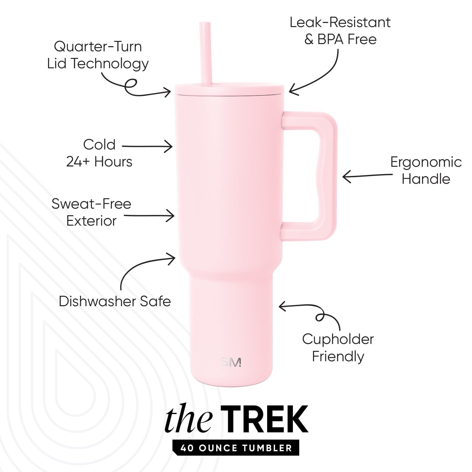 Simple Modern 40 fl oz Insulated Stainless Steel Trek Tumbler with Straw Lid | Blush | DC3U