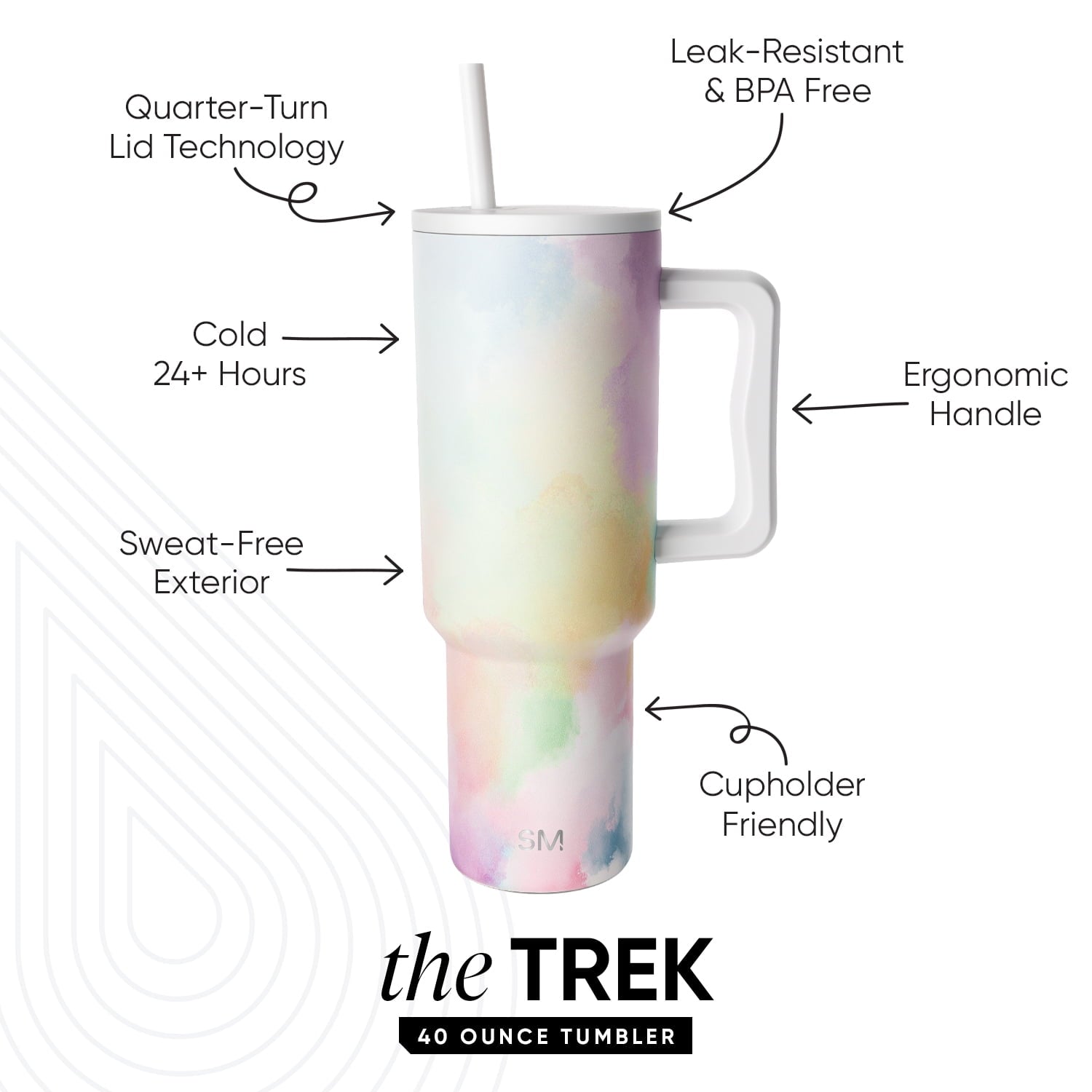 Simple Modern 40 fl oz Insulated Stainless Steel Trek Tumbler with Straw Lid | Blush | DC3U