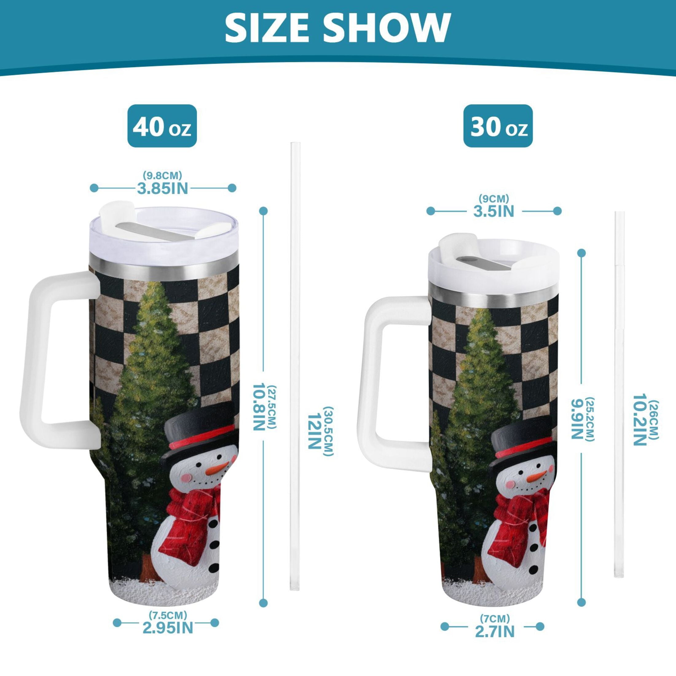 30 oz Insulated Stainless Steel Tumbler Double Wall Stainless Steel Tumbler with 2-Way Drinking Two Snowmen Pattern | DF31