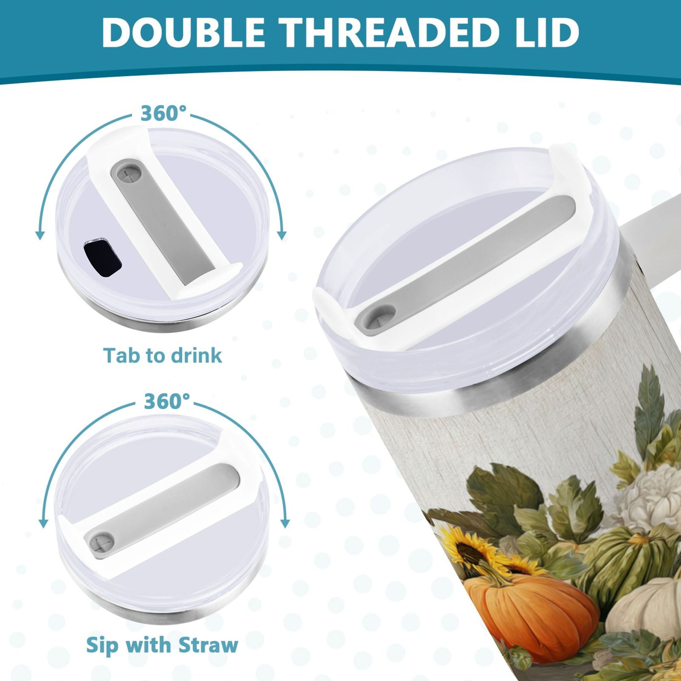 40 oz Insulated Stainless Steel Tumbler Double Wall Stainless Steel Tumbler with 2-Way Drinking Truck Full Of Pumpkins | DFZN