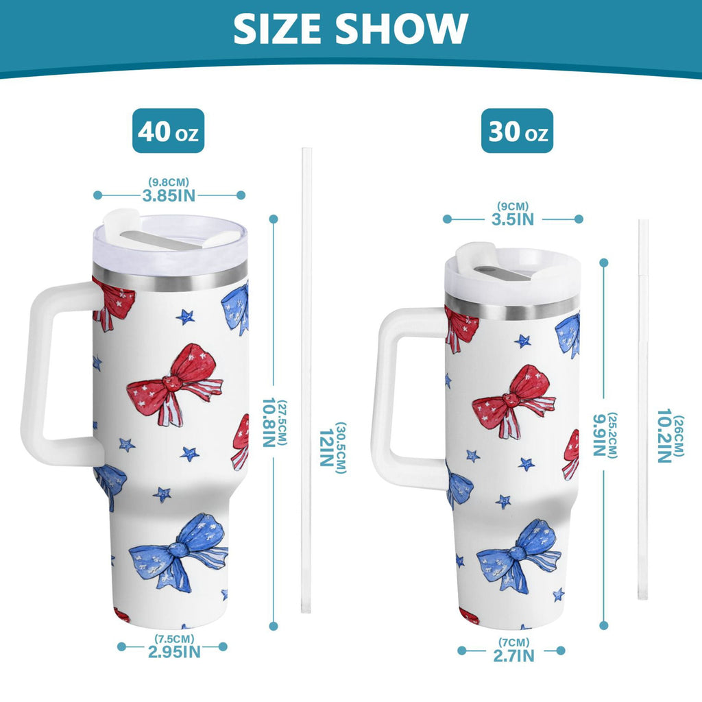 40 oz Insulated Stainless Steel Tumbler Double Wall Stainless Steel Tumbler with 2-Way Drinking Hand-drawn Bows | NSWK