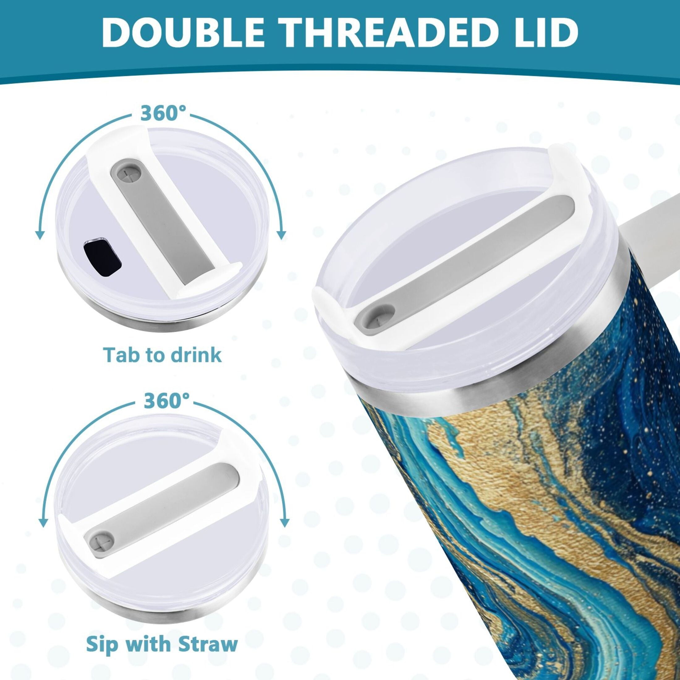 30 oz Insulated Stainless Steel Tumbler Double Wall Stainless Steel Tumbler with 2-Way Drinking Blue and Gold Ocean | NC8K