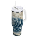 40 oz Insulated Stainless Steel Tumbler Double Wall Stainless Steel Tumbler with 2-Way Drinking Blue Flower with Butterflies | Y1CF