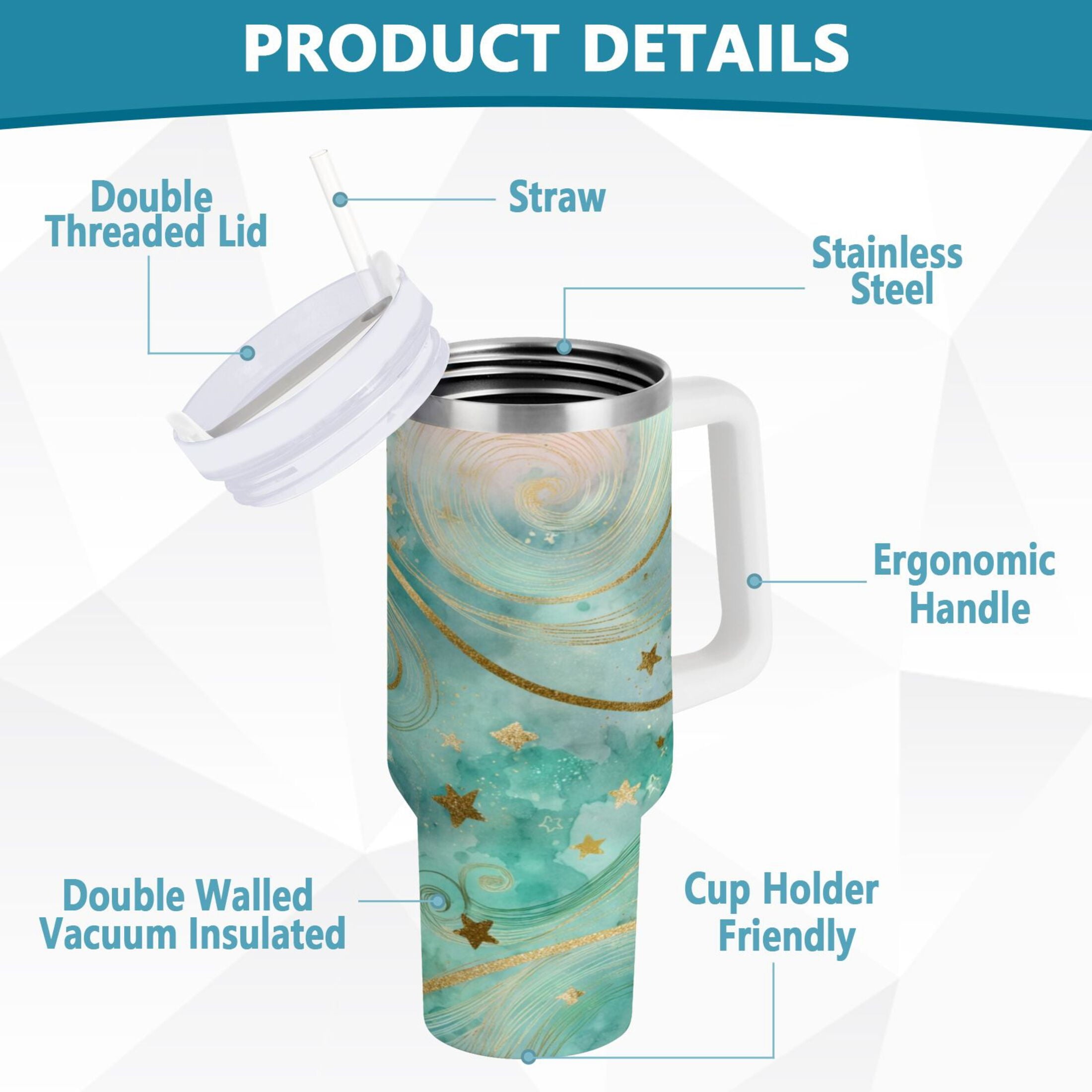 30 oz Insulated Stainless Steel Tumbler Double Wall Stainless Steel Tumbler with 2-Way Drinking Beautiful Swirling Lines | J3BV