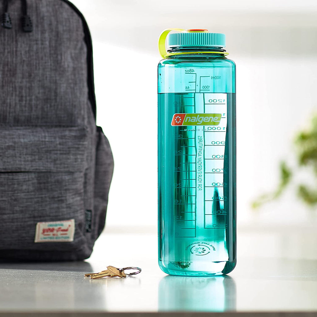 Nalgene Sustain Tritan BPA-Free Water Made with Material Derived from 50% Plastic Waste (using ISCC certified mass balance), 48 OZ, Wide Mouth, Cerulean | VET9