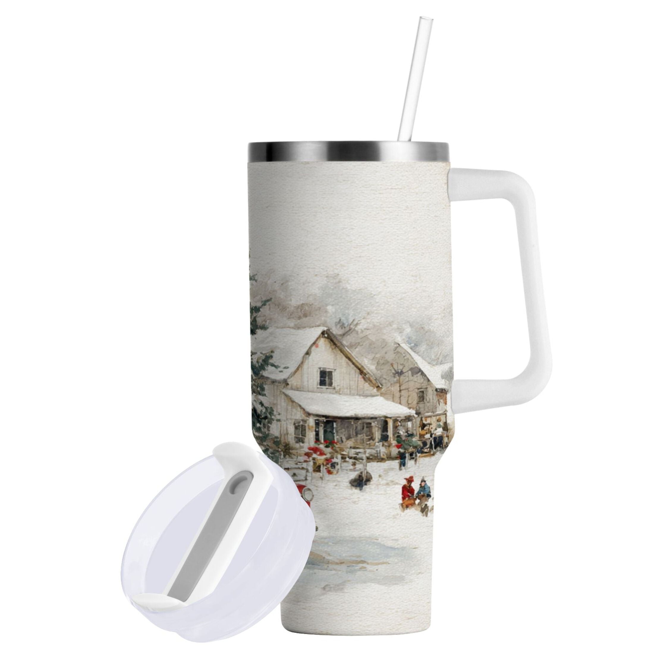 30 oz Insulated Stainless Steel Tumbler Double Wall Stainless Steel Tumbler with 2-Way Drinking Truck with Christmas Decorations | F1R1