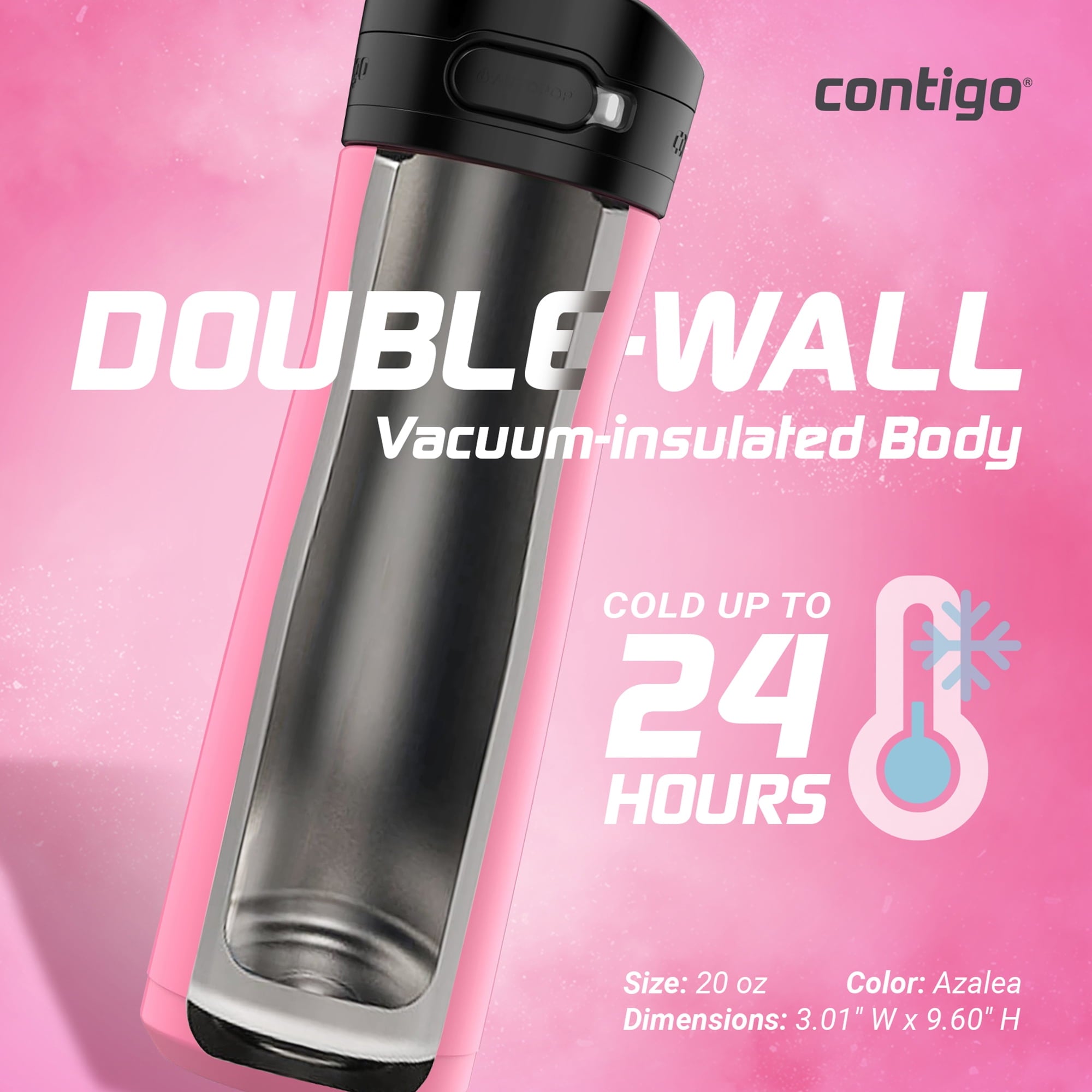Contigo Jackson Chill 2.0 Stainless Steel Water Bottle with AUTOPOP Lid, 20 Ounces, Azalea | RFI5