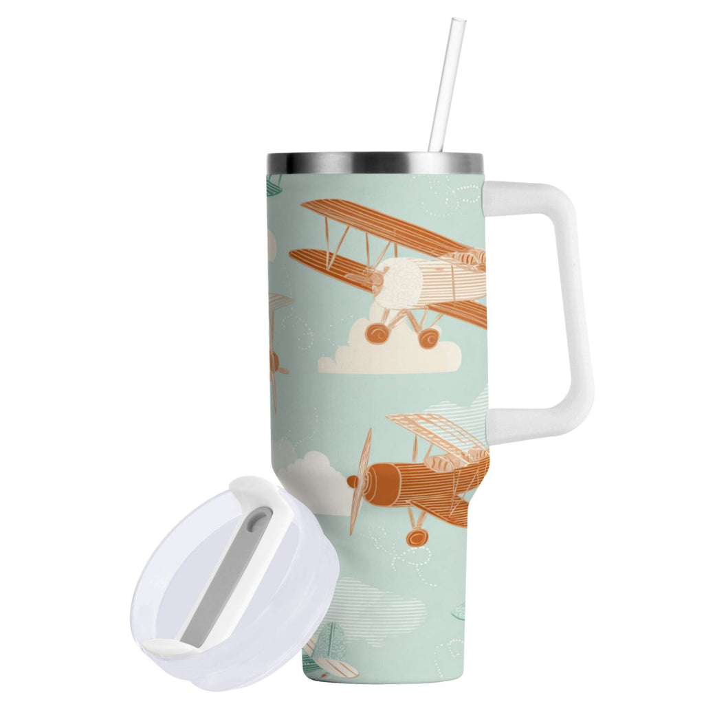 40 oz Insulated Stainless Steel Tumbler Double Wall Stainless Steel Tumbler with 2-Way Drinking Cute Airplanes | TUVG