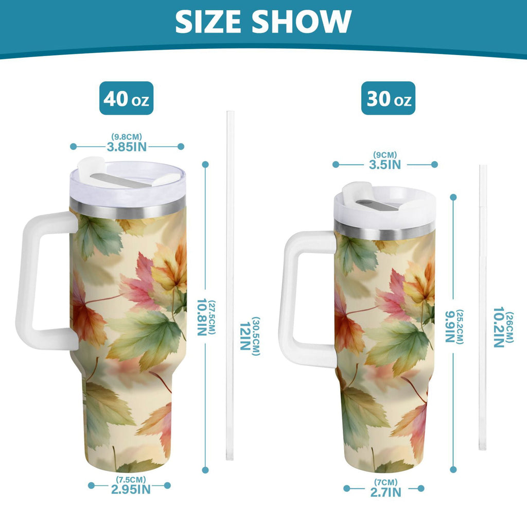 40 oz Insulated Stainless Steel Tumbler Double Wall Stainless Steel Tumbler with 2-Way Drinking Watercolor Maple Leaves Pattern | YGNH