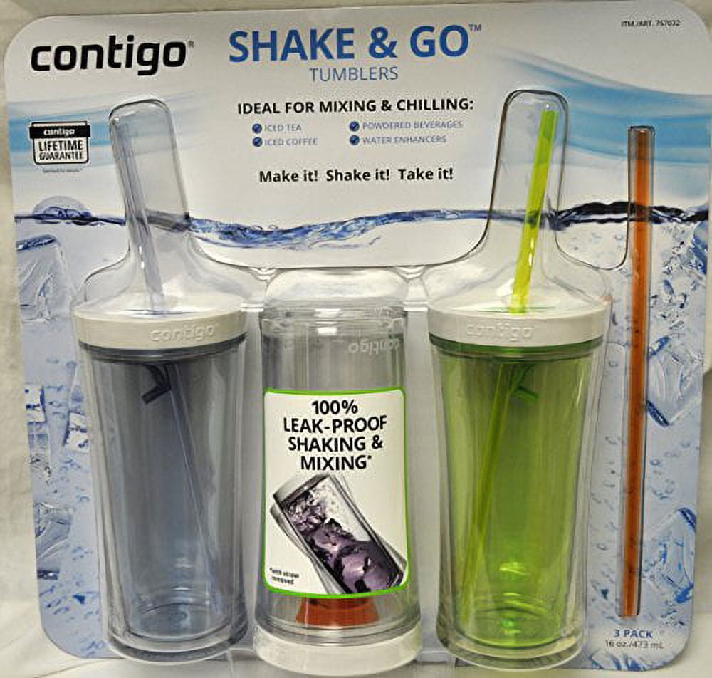 Contigo Shake &amp; Go Plastic Tumblers - Set of 3 (Green Navy &amp; Clear) | L528