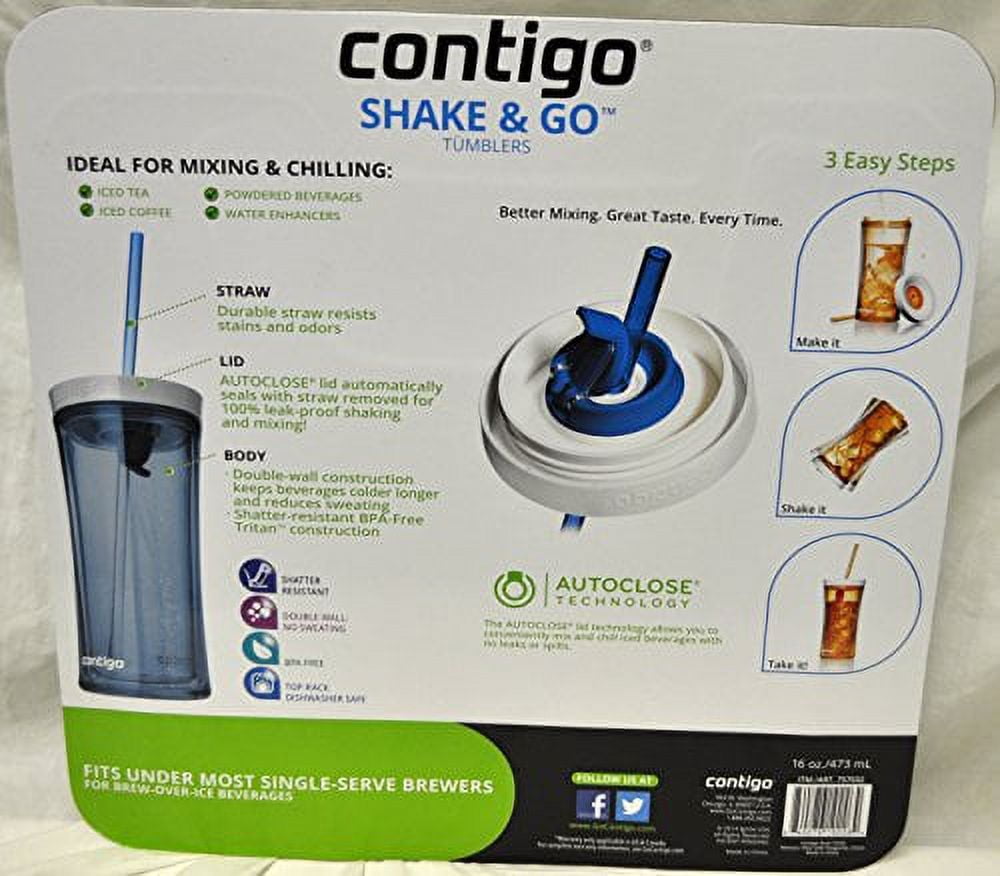 Contigo Shake &amp; Go Plastic Tumblers - Set of 3 (Green Navy &amp; Clear) | L528