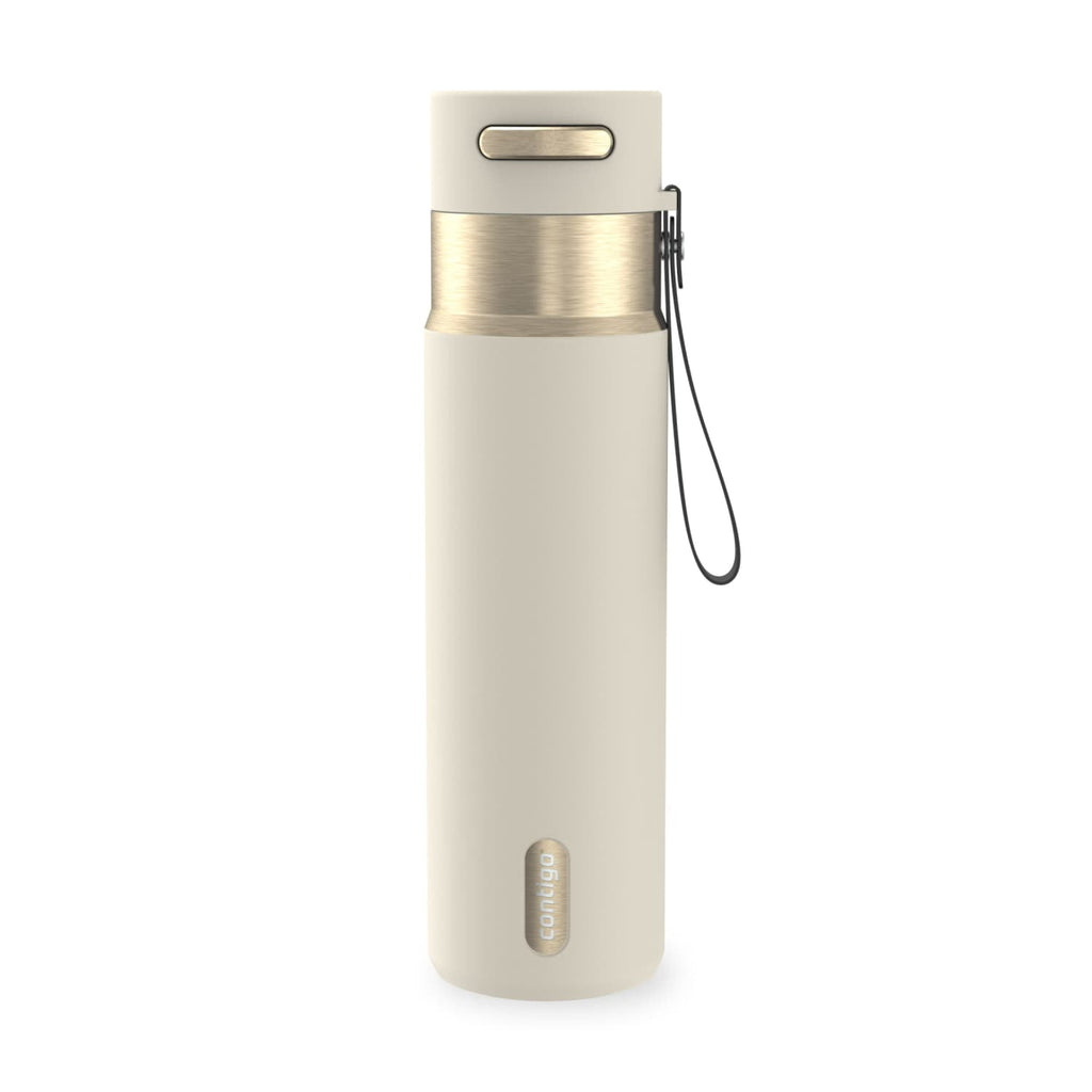 Contigo AutoSeal Leakproof Stainless Steel Reusable Water Bottle Tumbler with Carrying Strap, Cream/Champagne, 24 oz | YNTK