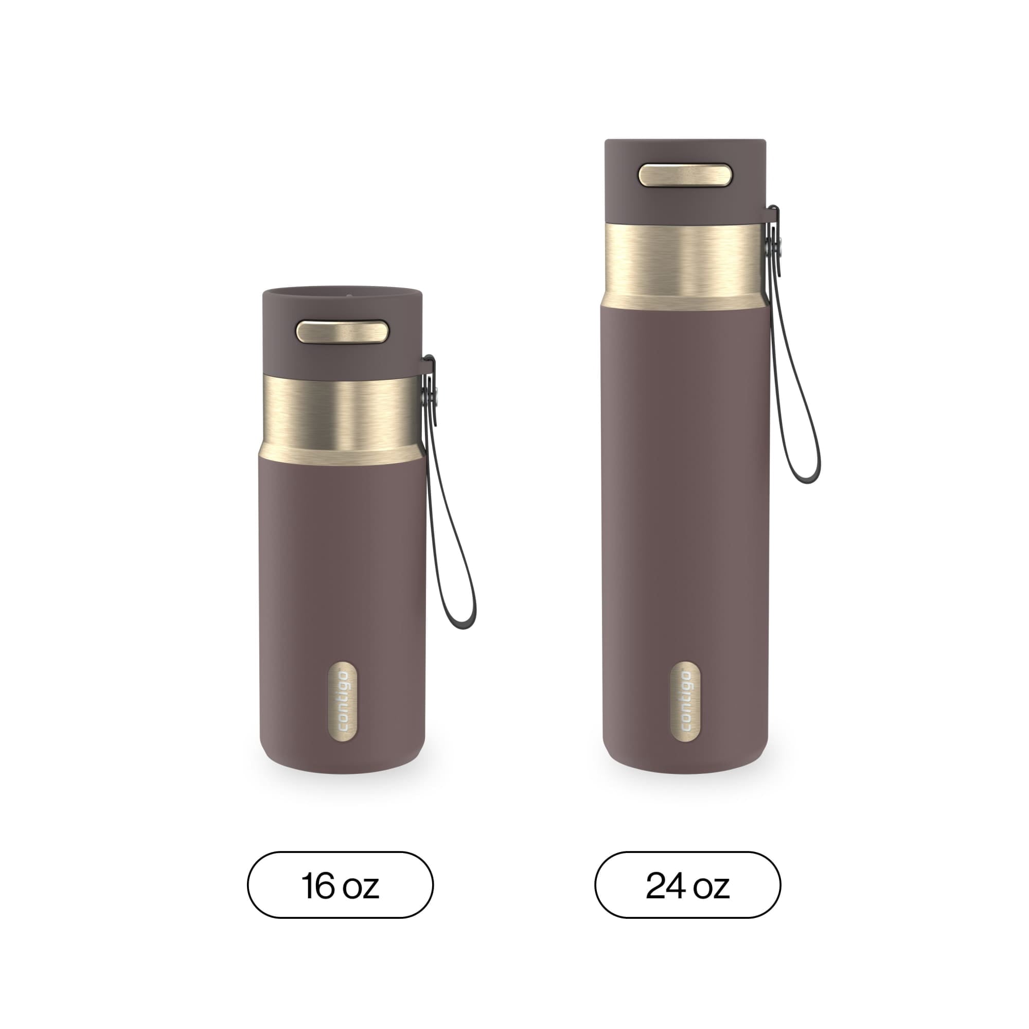 Contigo AutoSeal Leakproof Stainless Steel Reusable Water Bottle Tumbler with Carrying Strap, Cream/Champagne, 24 oz | YNTK