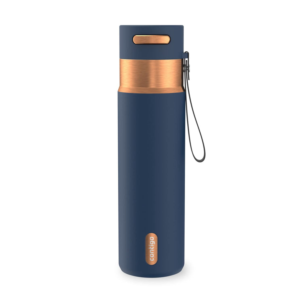 Contigo AutoSeal Leakproof Stainless Steel Reusable Water Bottle Tumbler with Carrying Strap, Cream/Champagne, 24 oz | YNTK