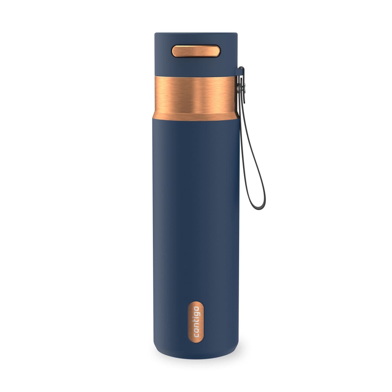 Contigo AutoSeal Leakproof Stainless Steel Reusable Water Bottle Tumbler with Carrying Strap, Cream/Champagne, 24 oz | YNTK