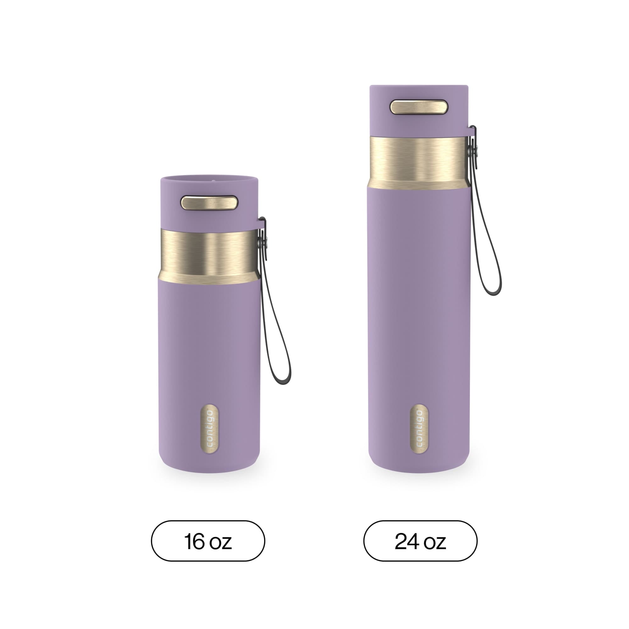 Contigo AutoSeal Leakproof Stainless Steel Reusable Water Bottle Tumbler with Carrying Strap, Cream/Champagne, 24 oz | YNTK