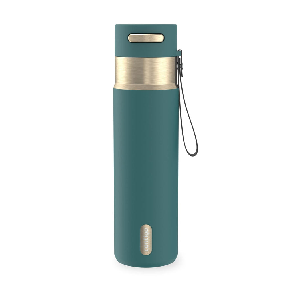 Contigo AutoSeal Leakproof Stainless Steel Reusable Water Bottle Tumbler with Carrying Strap, Cream/Champagne, 24 oz | YNTK