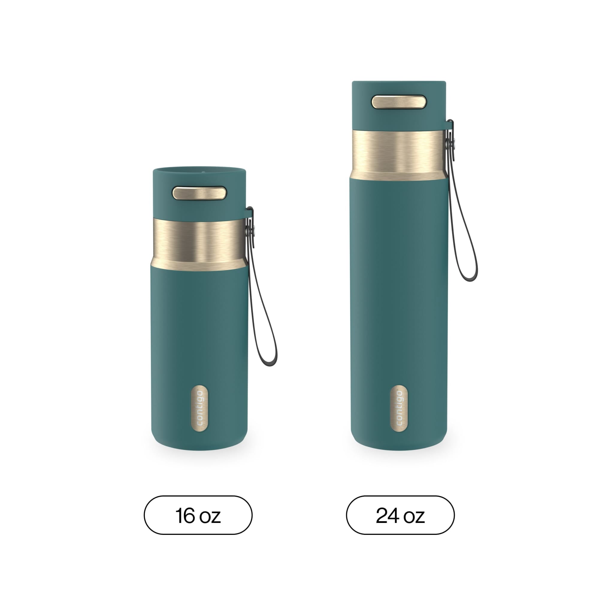 Contigo AutoSeal Leakproof Stainless Steel Reusable Water Bottle Tumbler with Carrying Strap, Cream/Champagne, 24 oz | YNTK