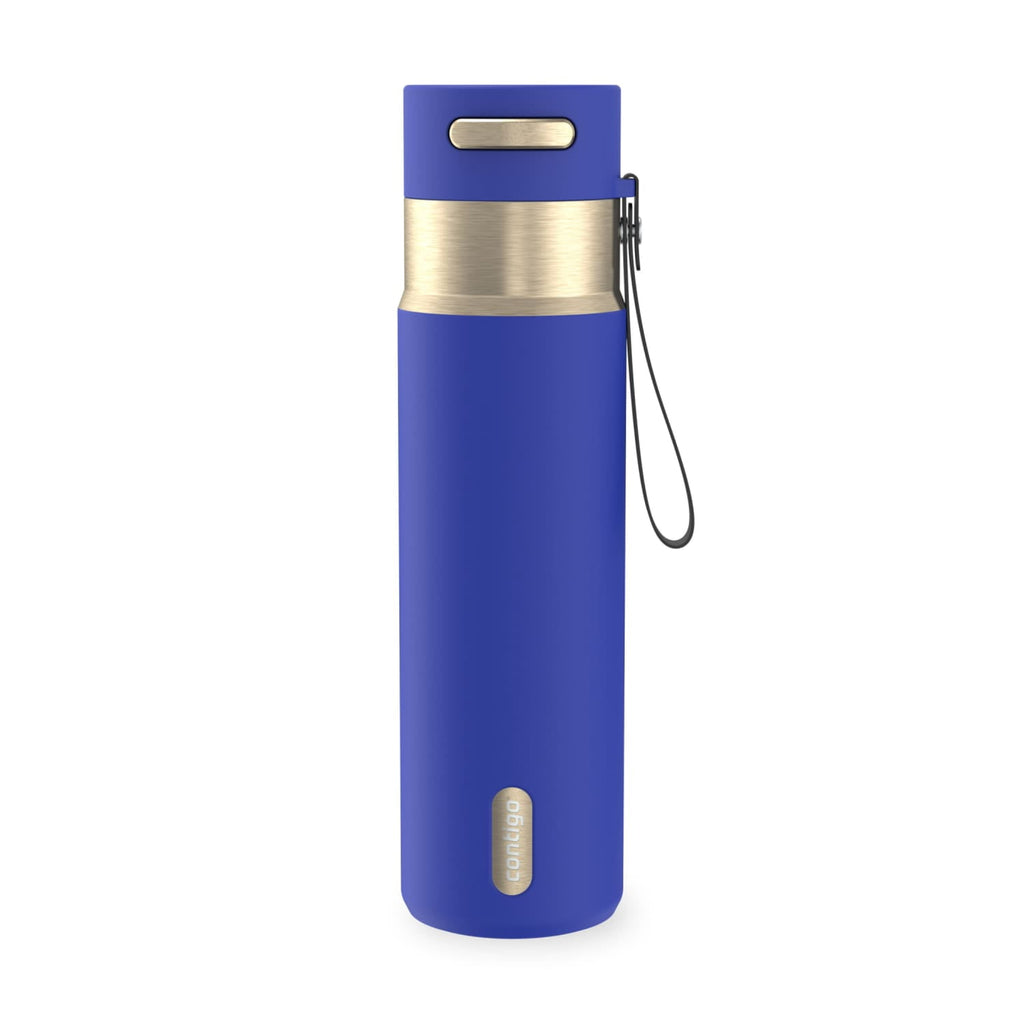 Contigo AutoSeal Leakproof Stainless Steel Reusable Water Bottle Tumbler with Carrying Strap, Cream/Champagne, 24 oz | YNTK