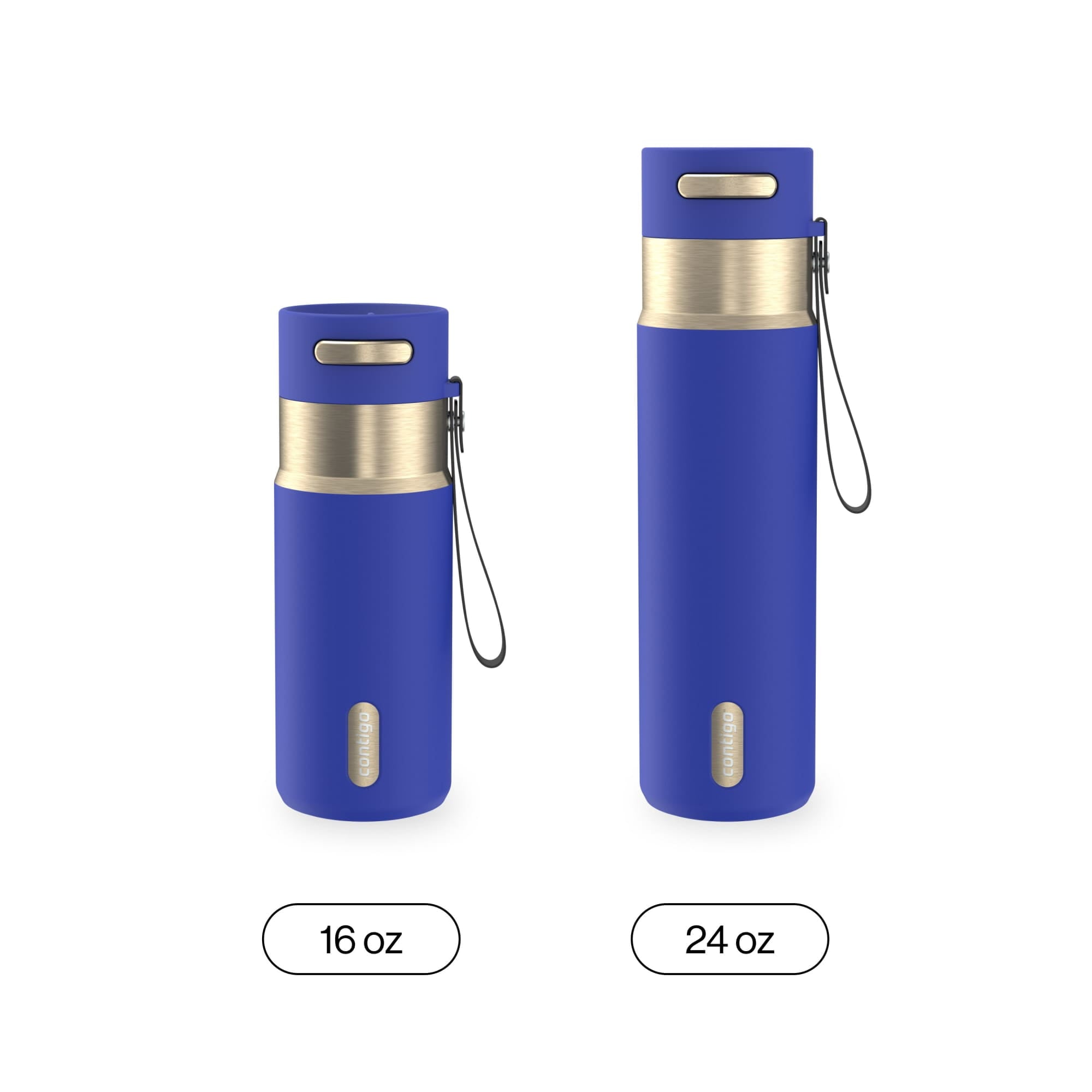 Contigo AutoSeal Leakproof Stainless Steel Reusable Water Bottle Tumbler with Carrying Strap, Cream/Champagne, 24 oz | YNTK