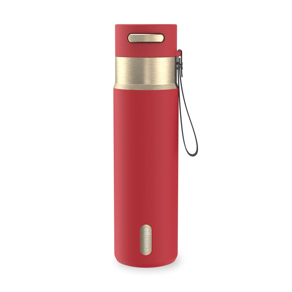 Contigo AutoSeal Leakproof Stainless Steel Reusable Water Bottle Tumbler with Carrying Strap, Cream/Champagne, 24 oz | YNTK