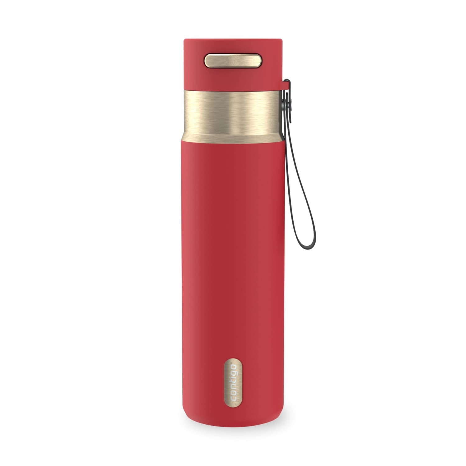 Contigo AutoSeal Leakproof Stainless Steel Reusable Water Bottle Tumbler with Carrying Strap, Cream/Champagne, 24 oz | YNTK
