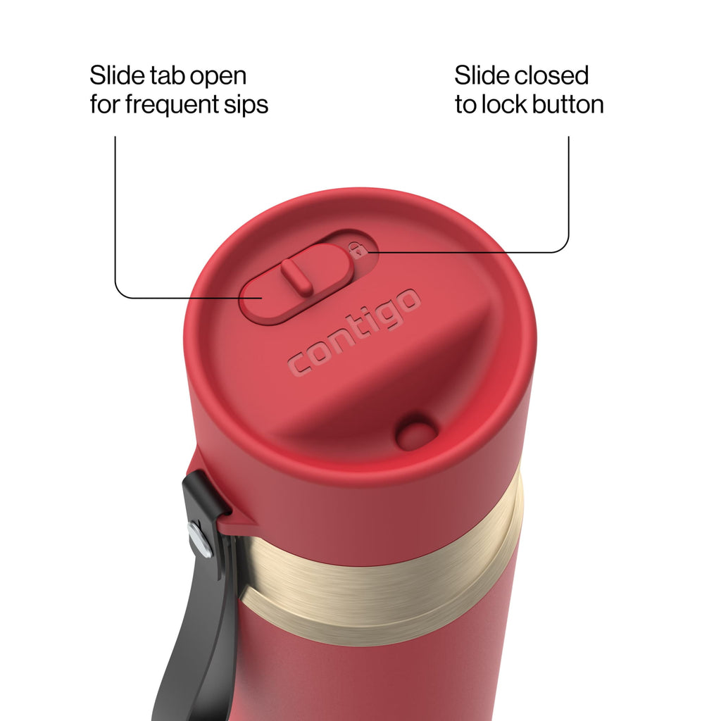Contigo AutoSeal Leakproof Stainless Steel Reusable Water Bottle Tumbler with Carrying Strap, Cream/Champagne, 24 oz | YNTK