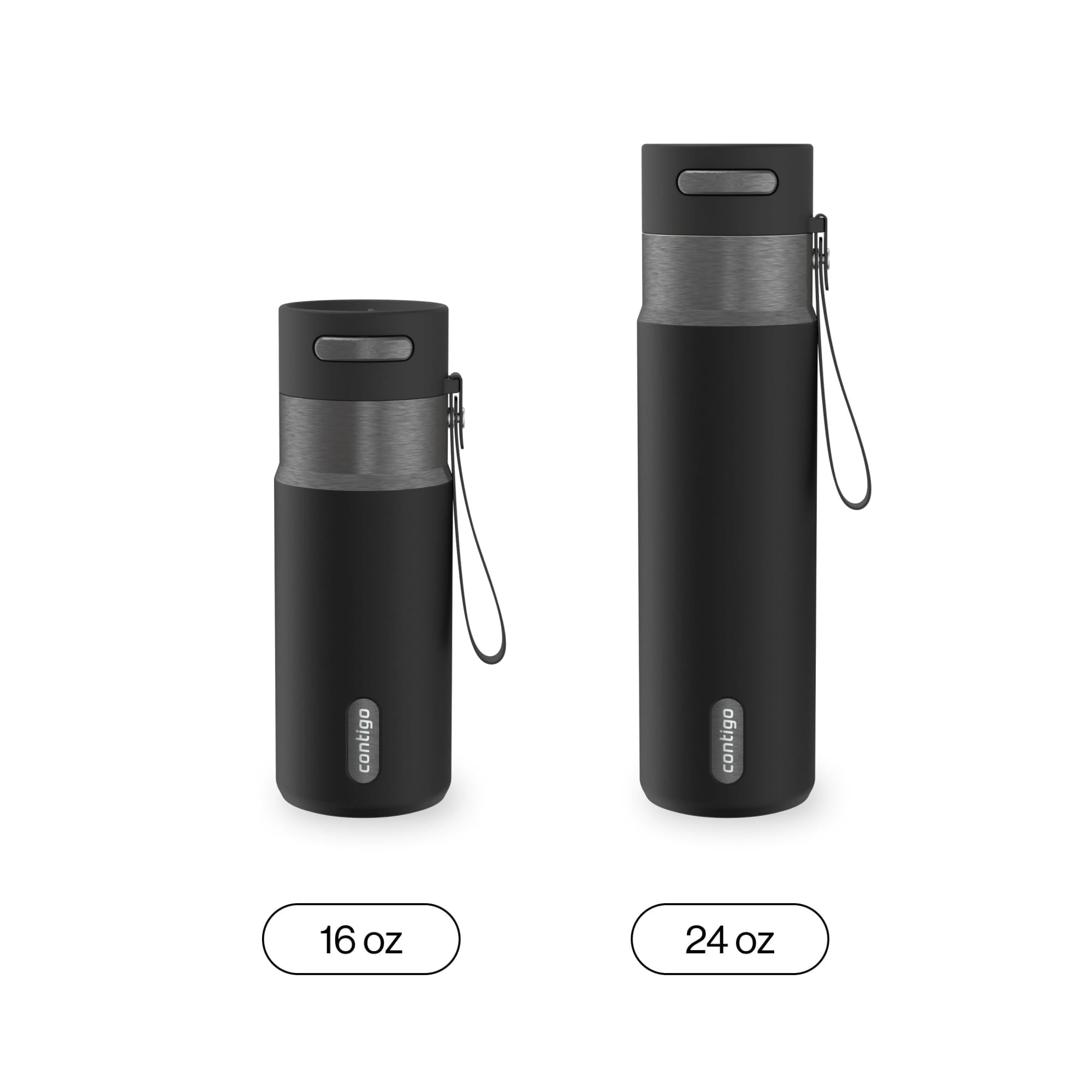 Contigo AutoSeal Leakproof Stainless Steel Reusable Water Bottle Tumbler with Carrying Strap, Cream/Champagne, 24 oz | YNTK