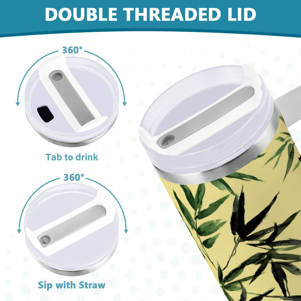 30 oz Insulated Stainless Steel Tumbler Double Wall Stainless Steel Tumbler with 2-Way Drinking Bamboo and Green Leaves | 90ND