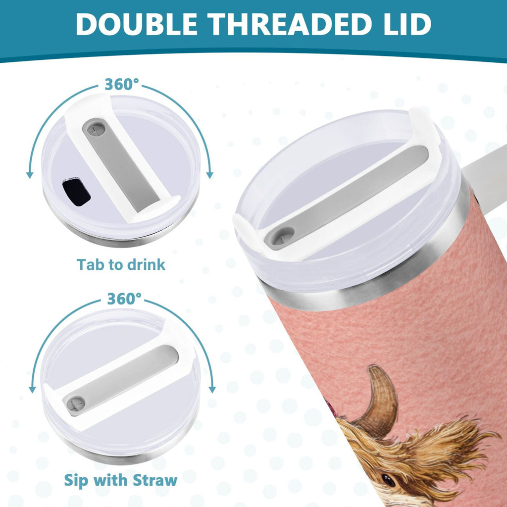 30 oz Insulated Stainless Steel Tumbler Double Wall Stainless Steel Tumbler with 2-Way Drinking Cow Wearing Scarf and Hat | SMZO