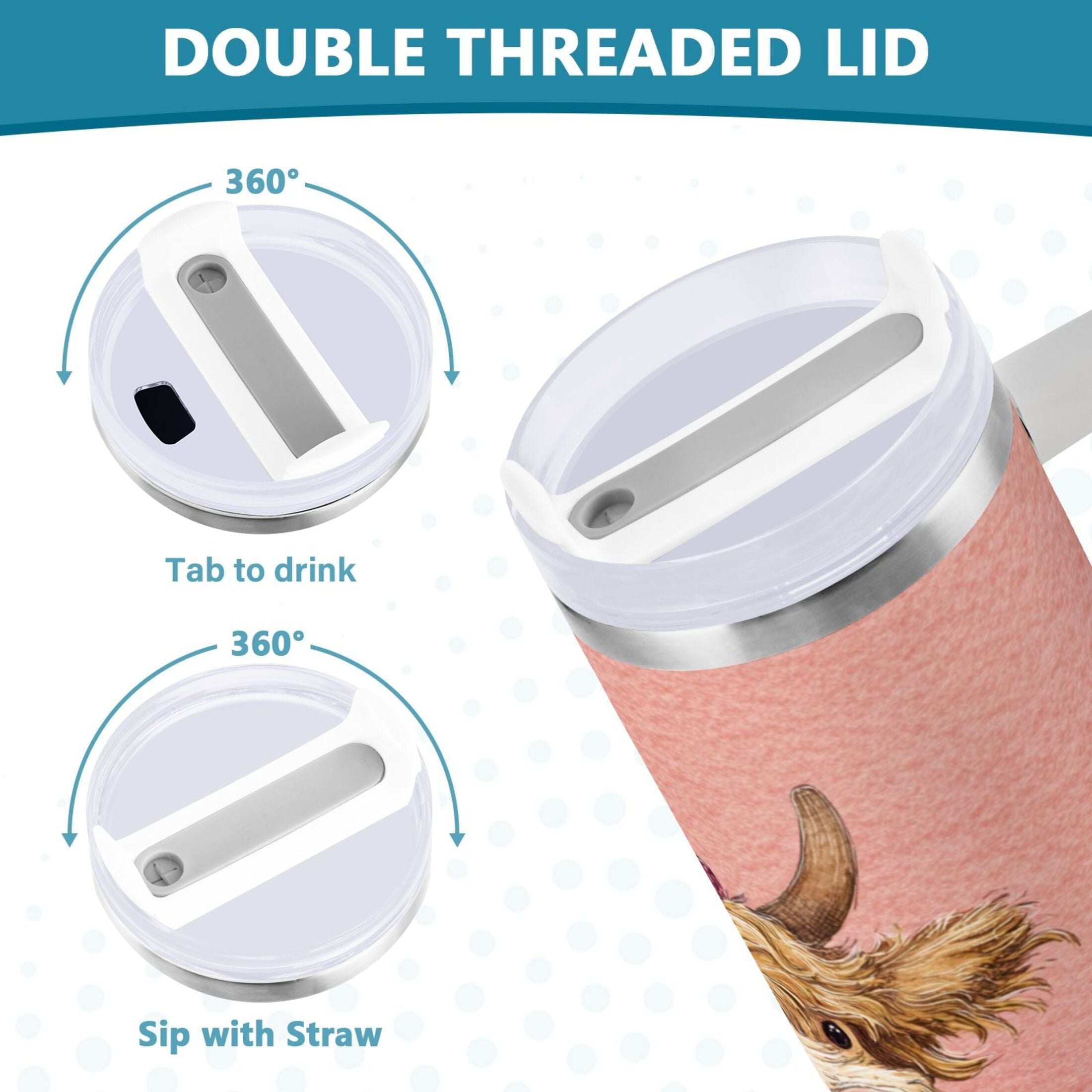 30 oz Insulated Stainless Steel Tumbler Double Wall Stainless Steel Tumbler with 2-Way Drinking Cow Wearing Scarf and Hat | SMZO