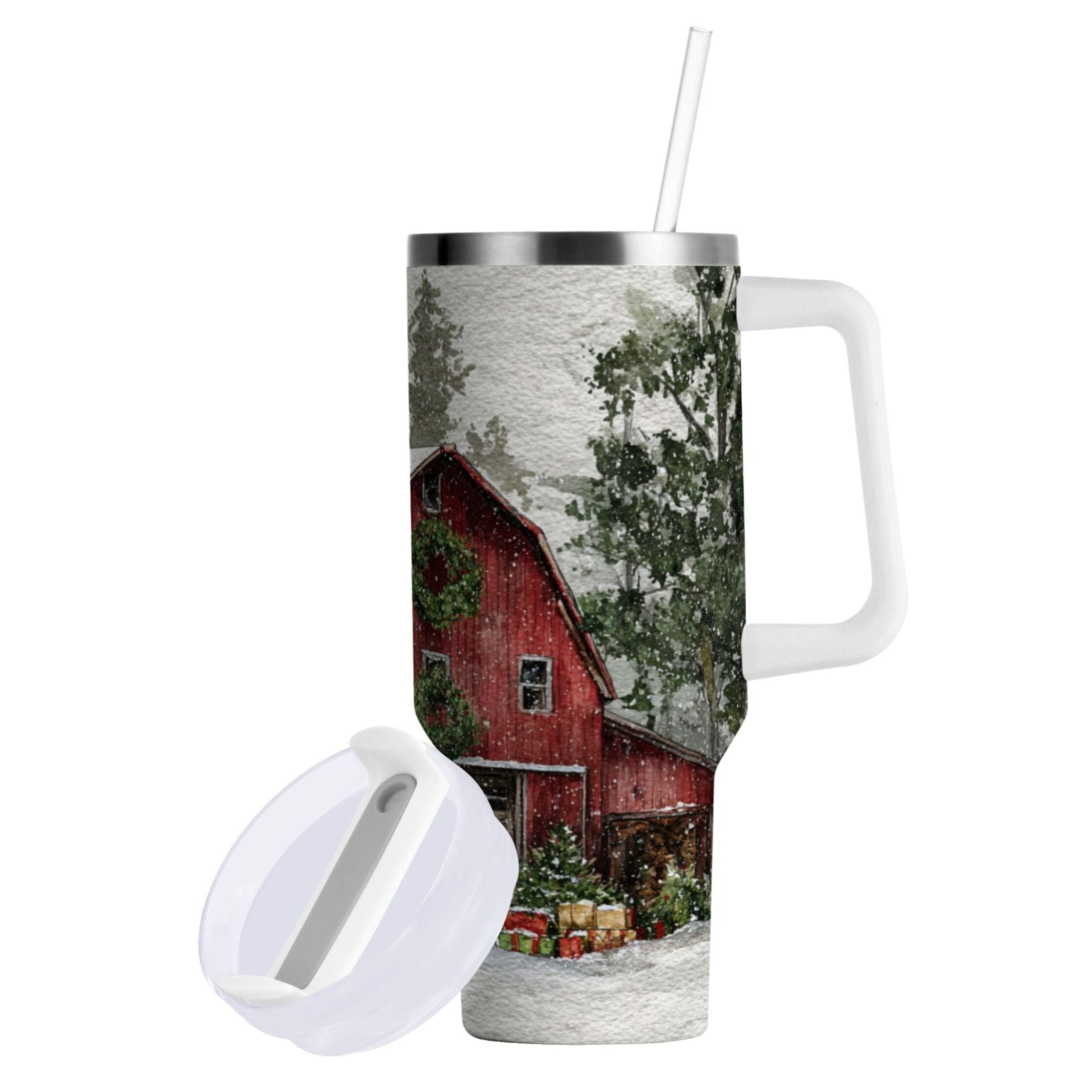 30 oz Insulated Stainless Steel Tumbler Double Wall Stainless Steel Tumbler with 2-Way Drinking Old Red Barn | OGAB