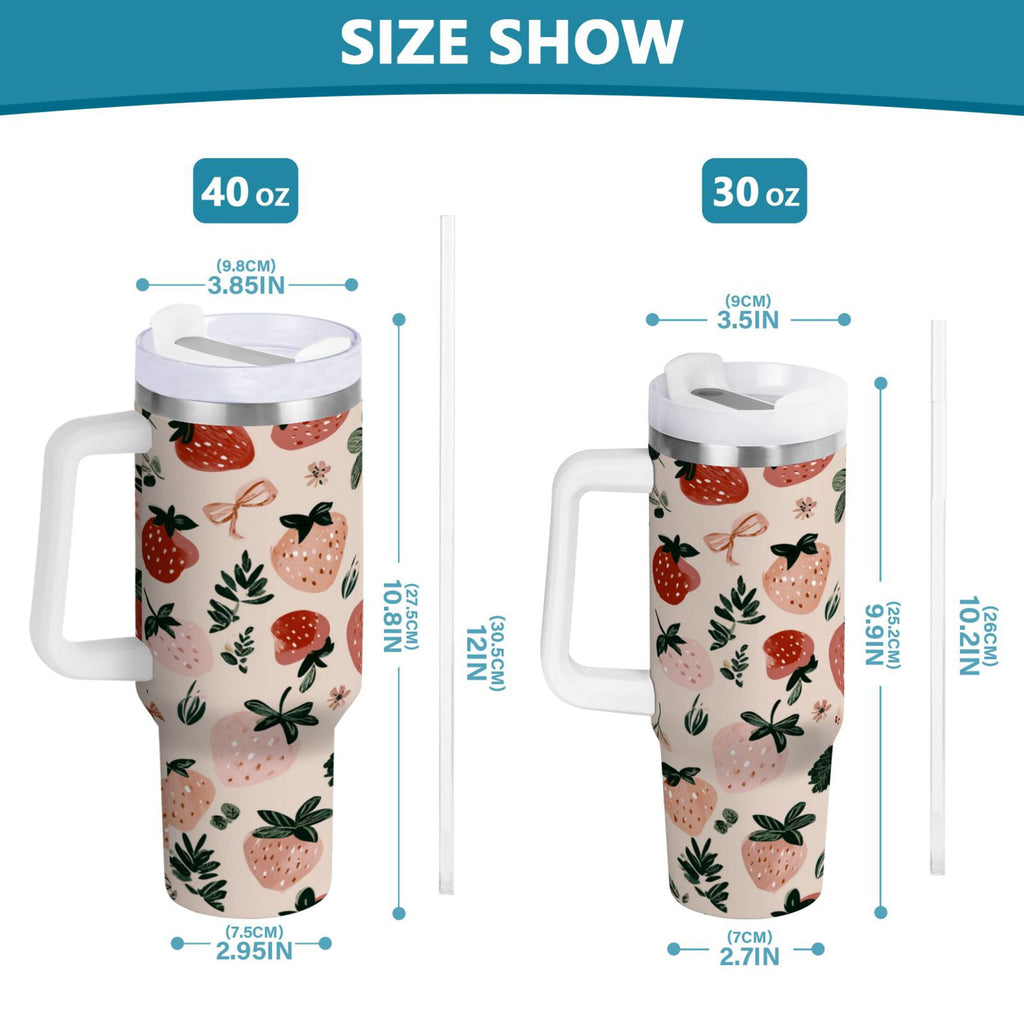 30 oz Insulated Stainless Steel Tumbler Double Wall Stainless Steel Tumbler with 2-Way Drinking Cute Pinks Strawberries | 0E2W