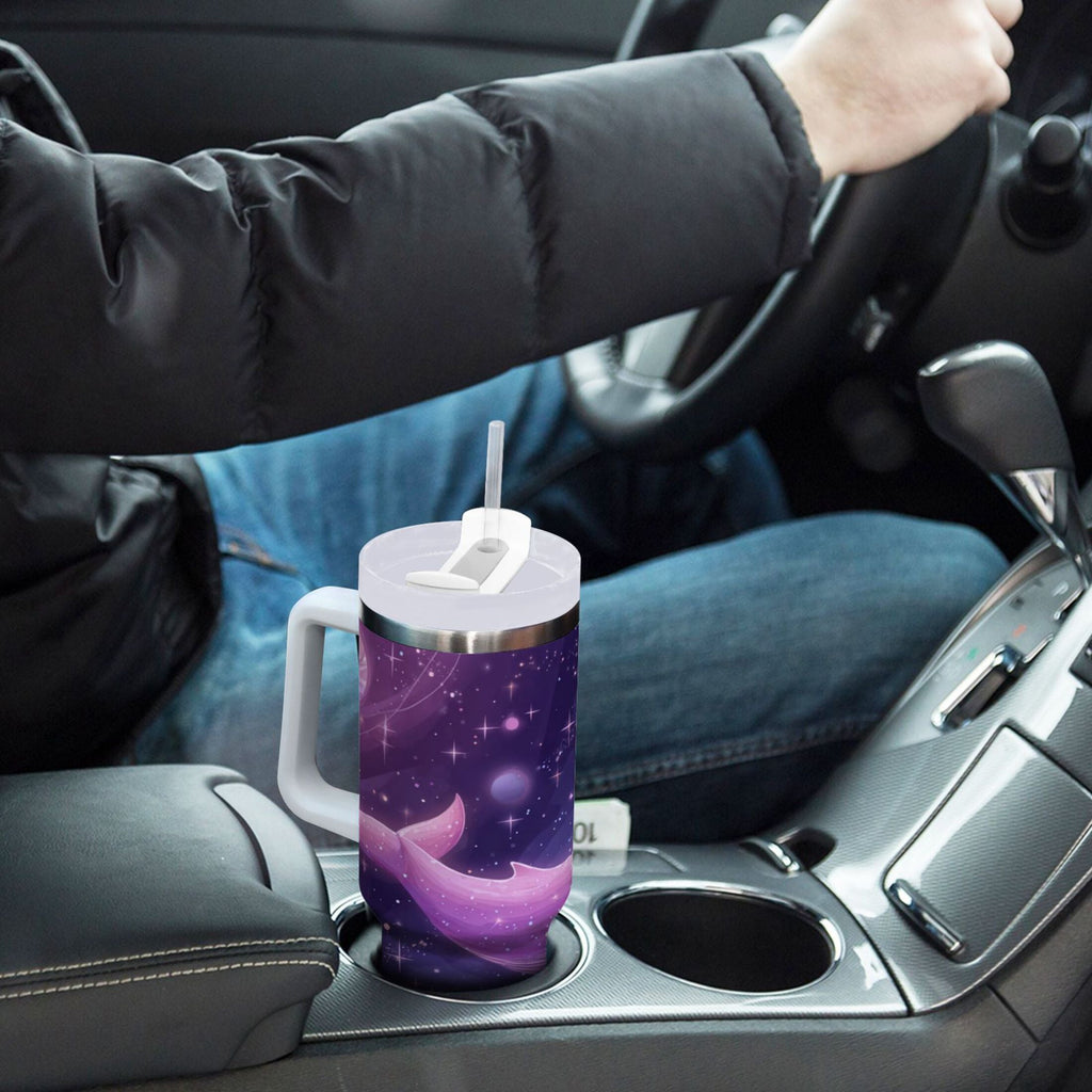 30 oz Insulated Stainless Steel Tumbler Double Wall Stainless Steel Tumbler with 2-Way Drinking Whale in Space | 2TM8