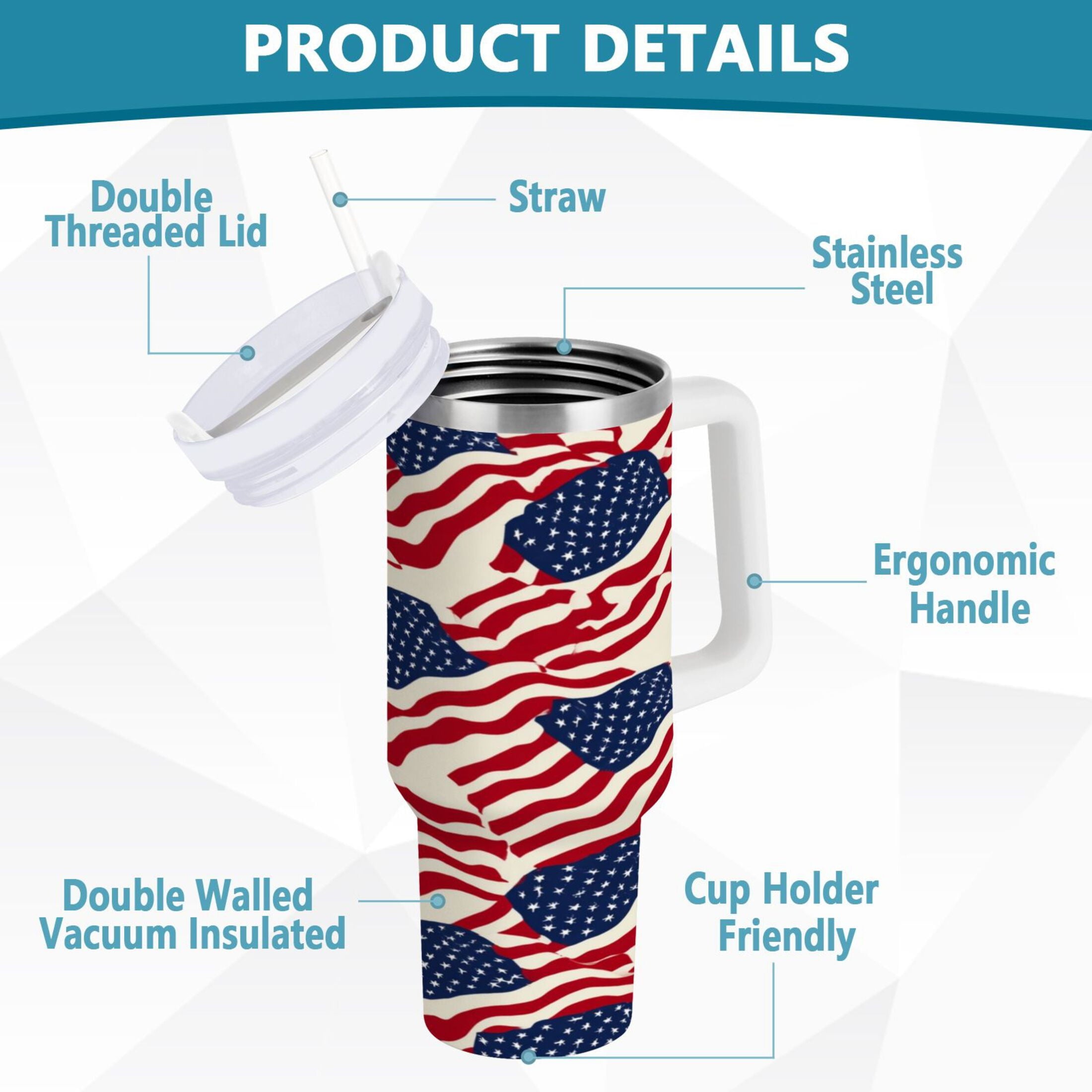 40 oz Insulated Stainless Steel Tumbler Double Wall Stainless Steel Tumbler with 2-Way Drinking Flags Abstract Design | S29J