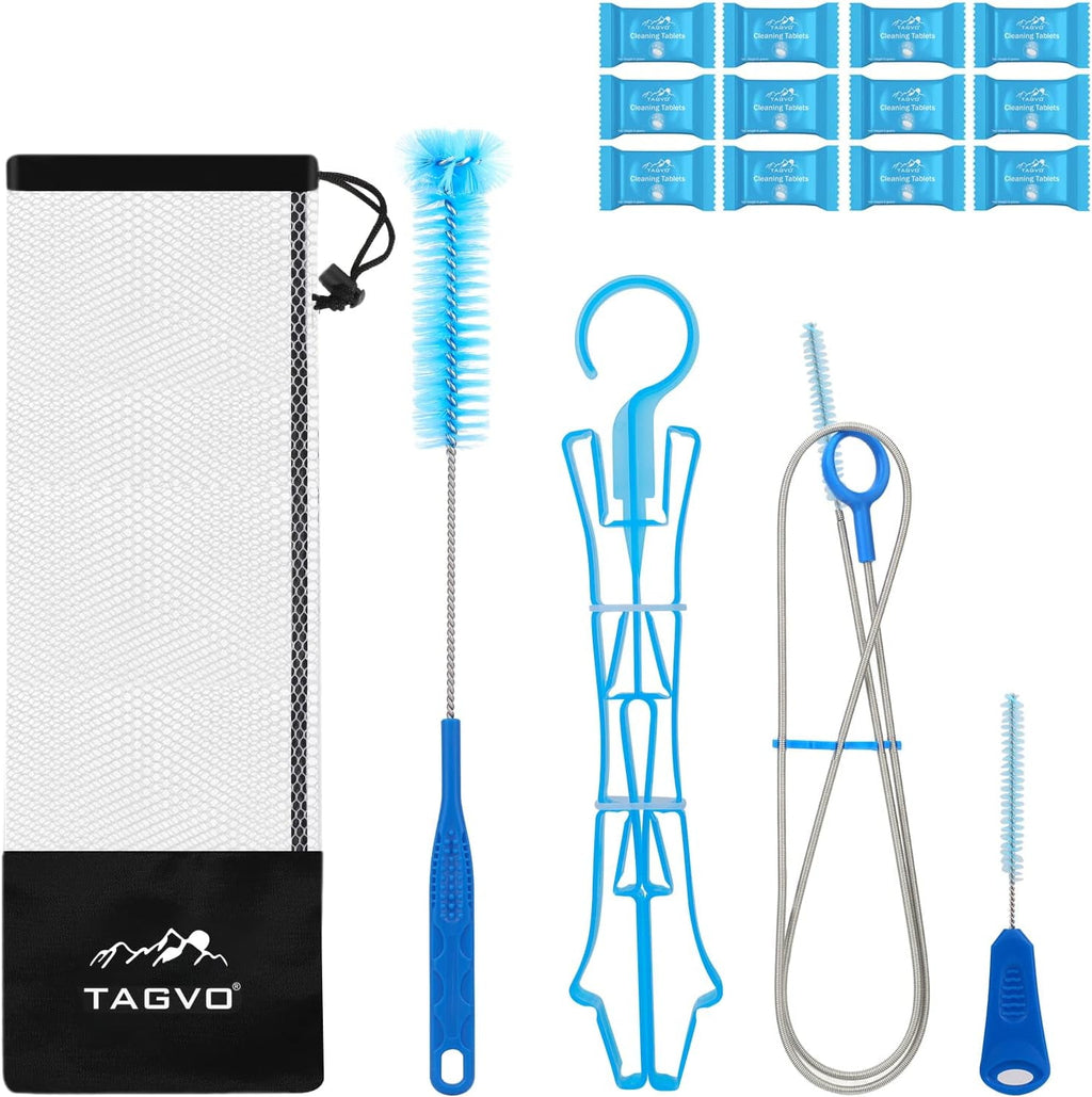 TAGVO Hydration Bladder 2 Liter BPA Free 70oz + Cleaning Brushes Kit, Leakproof Water Bladder Travel Reservoir Hydration Bag, Easy Cleaning by 3 Brushes and Air Drying by Collapsible Frame | P943