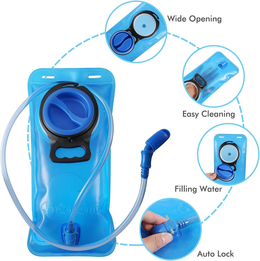 TAGVO Hydration Bladder 2 Liter BPA Free 70oz + Cleaning Brushes Kit, Leakproof Water Bladder Travel Reservoir Hydration Bag, Easy Cleaning by 3 Brushes and Air Drying by Collapsible Frame | P943