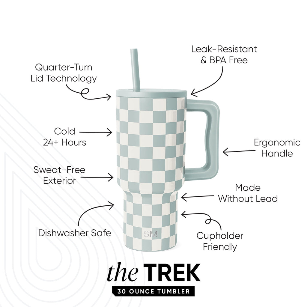 Simple Modern 30 fl oz Insulated Stainless Steel Trek Tumbler with Straw Lid | Seaglass Sage and Cream Checkmate | P40Y