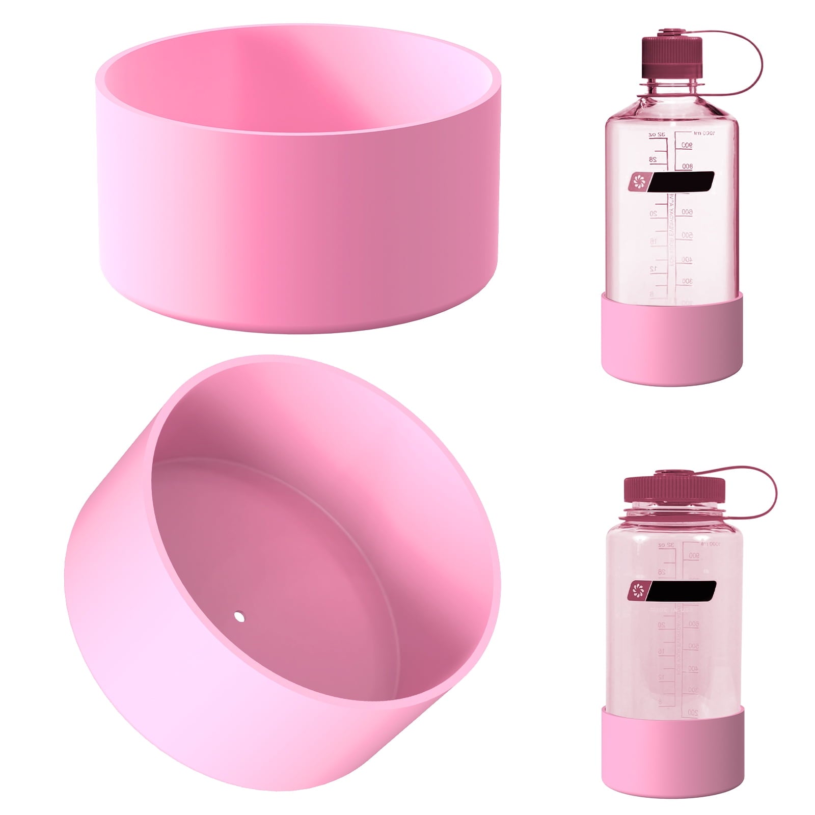Linkidea 2 Pack Water Bottle Boot Compatible with Nalgene Sustain Wide Mouth 32oz/48oz, Narrow Mouth 32oz, Silicone Anti-Slip Bottle Bottom Bumper Protector (Light Pink) | 8O06