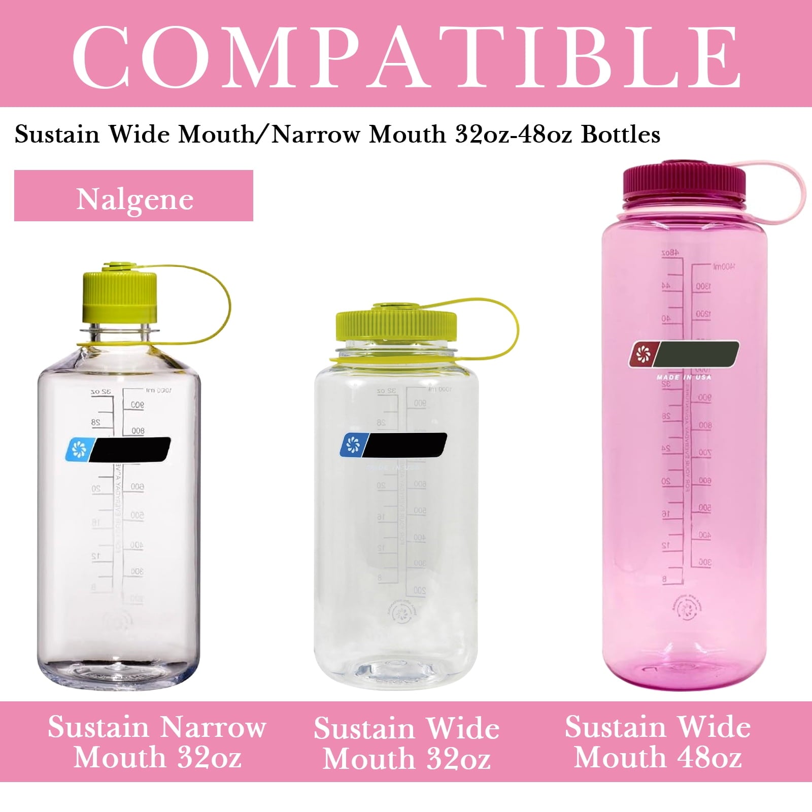 Linkidea 2 Pack Water Bottle Boot Compatible with Nalgene Sustain Wide Mouth 32oz/48oz, Narrow Mouth 32oz, Silicone Anti-Slip Bottle Bottom Bumper Protector (Light Pink) | 8O06