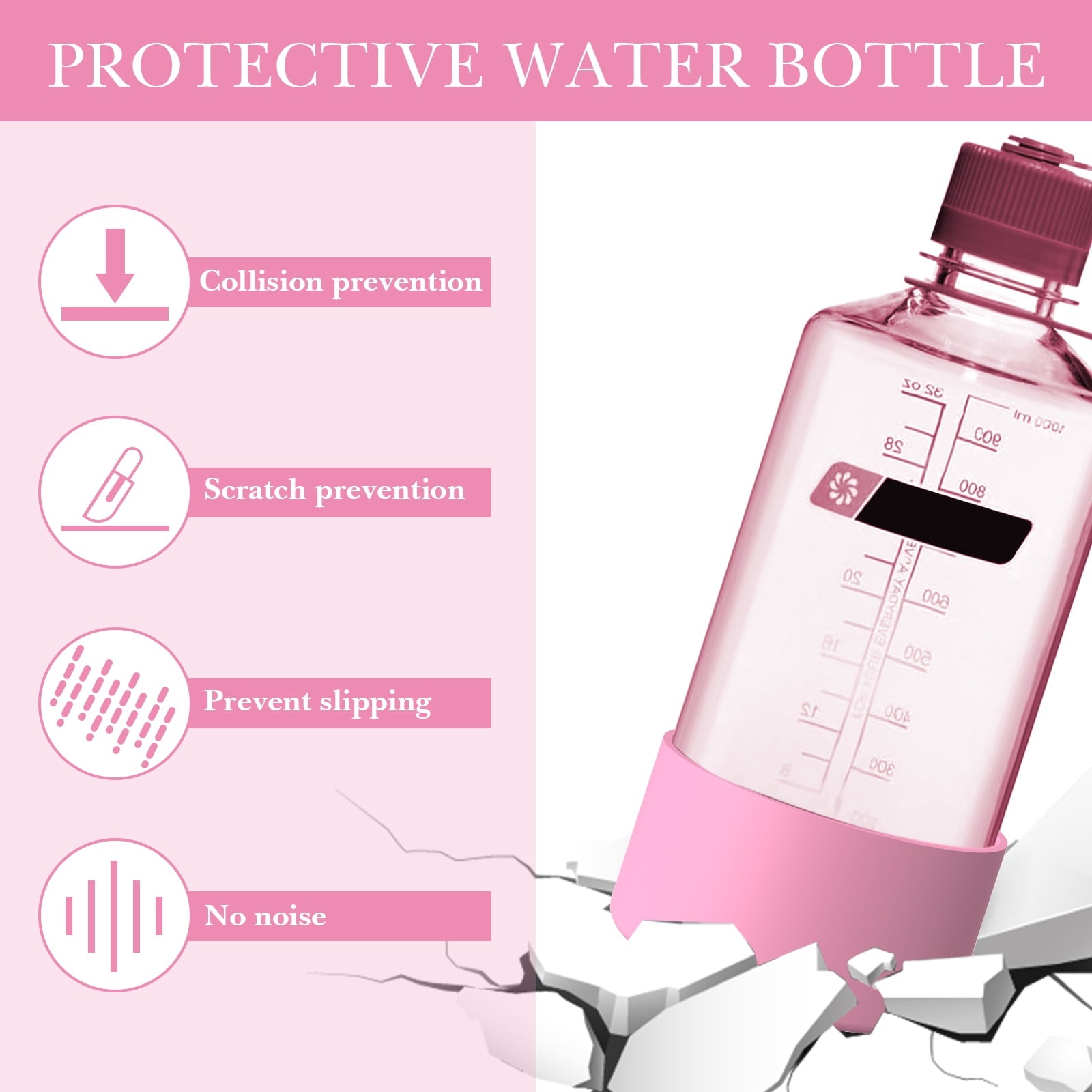 Linkidea 2 Pack Water Bottle Boot Compatible with Nalgene Sustain Wide Mouth 32oz/48oz, Narrow Mouth 32oz, Silicone Anti-Slip Bottle Bottom Bumper Protector (Light Pink) | 8O06