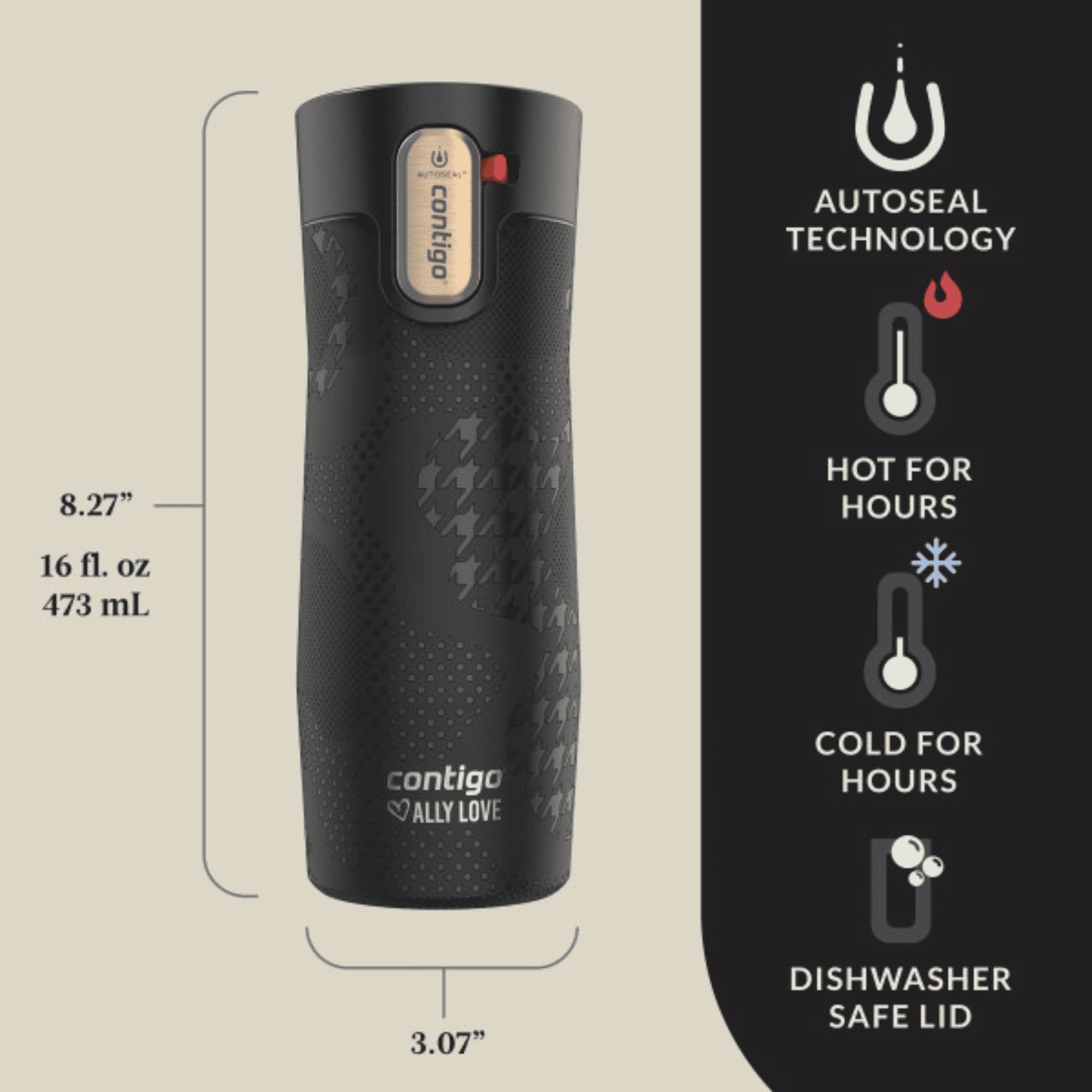 Contigo x Ally Love Autoseal West Loop Vacuum-Insulated Stainless Steel Travel Mug with Easy-Clean Lid, 16 oz, Stellar Jay | 9BHN