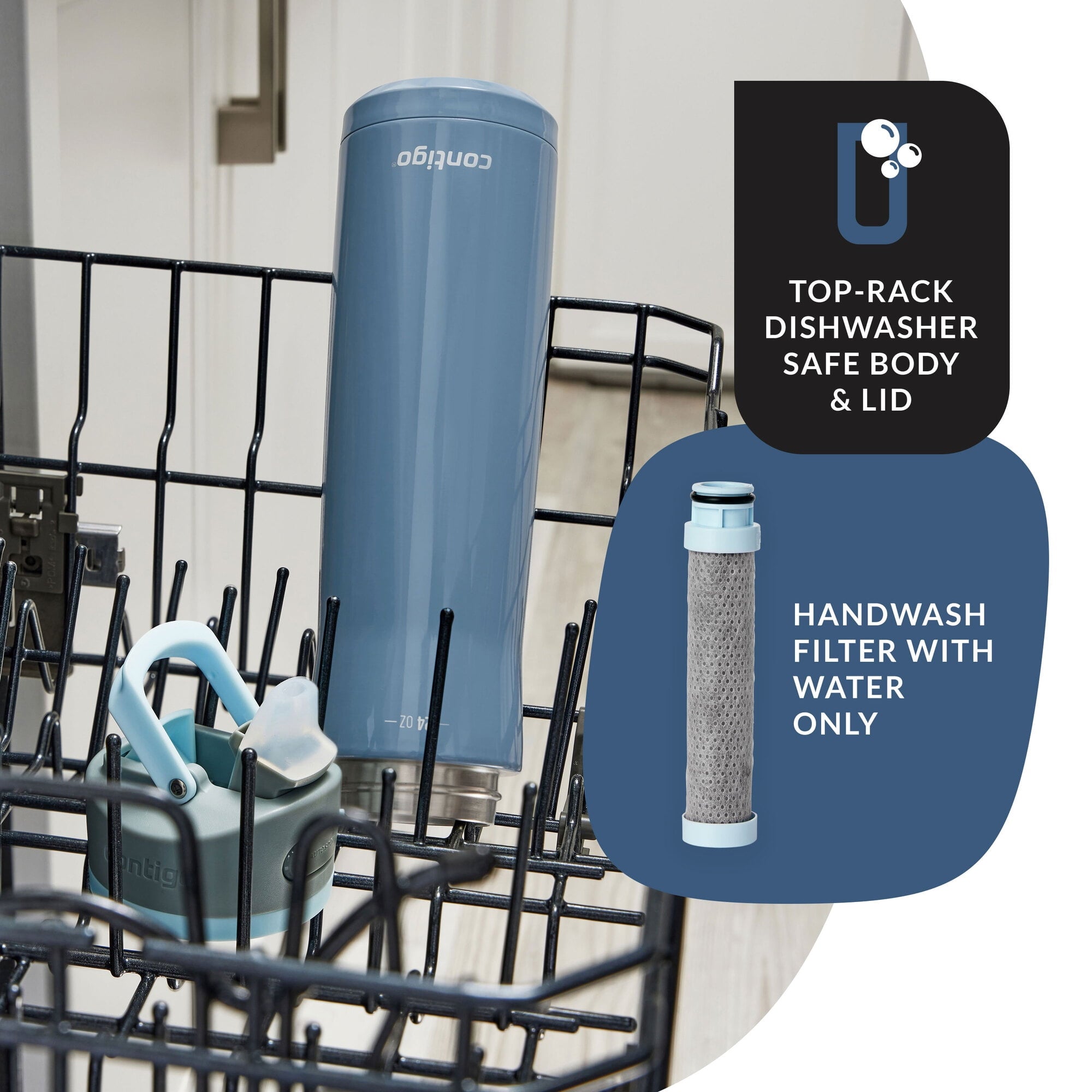 Contigo® Wells Chill Stainless Steel Filter Water Bottle with AUTOSPOUT® Straw Lid, 24 oz., Dark Ice | H5JG