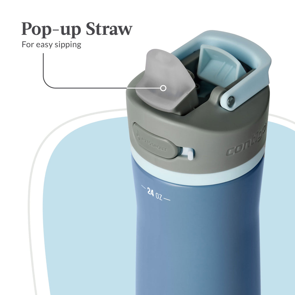 Contigo® Wells Chill Stainless Steel Filter Water Bottle with AUTOSPOUT® Straw Lid, 24 oz., Dark Ice | 2TC3