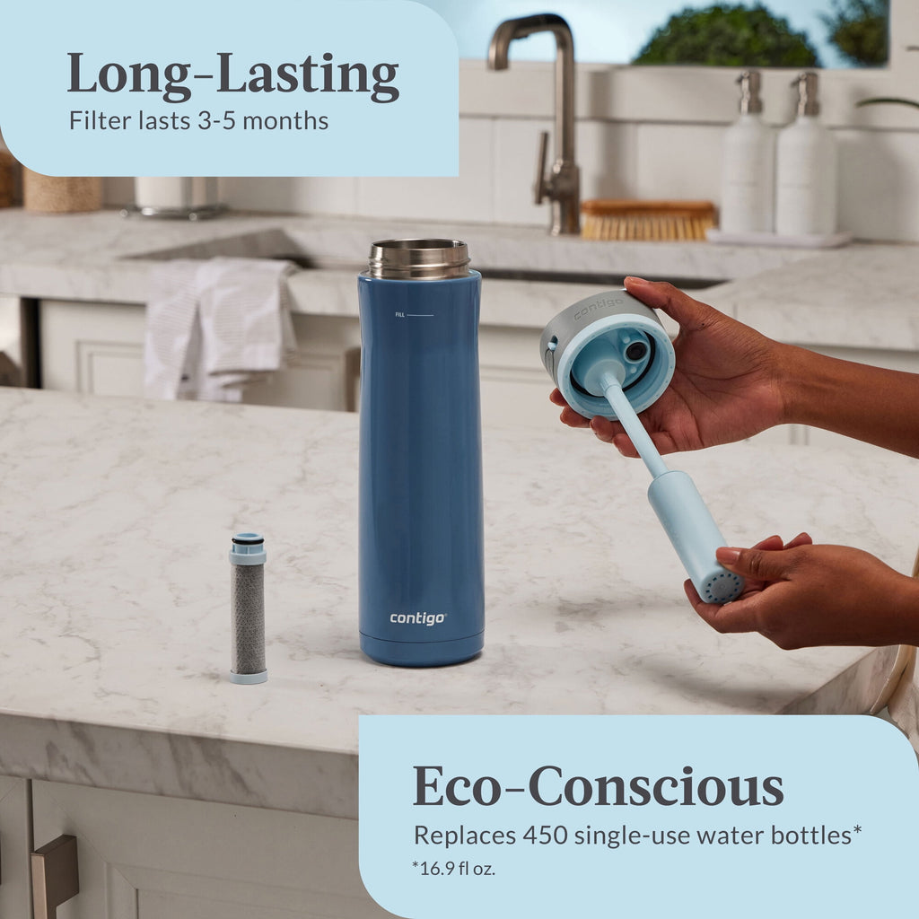 Contigo® Wells Chill Stainless Steel Filter Water Bottle with AUTOSPOUT® Straw Lid, 24 oz., Dark Ice | H5JG