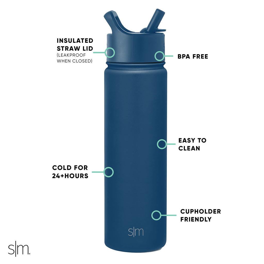 Simple Modern Water Bottle with Straw Lid Vacuum Insulated Stainless Steel Metal Thermos Bottles | Reusable Leak Proof BPA-Free Flask for School | Summit Collection | 22oz, Slumberland | W8IU