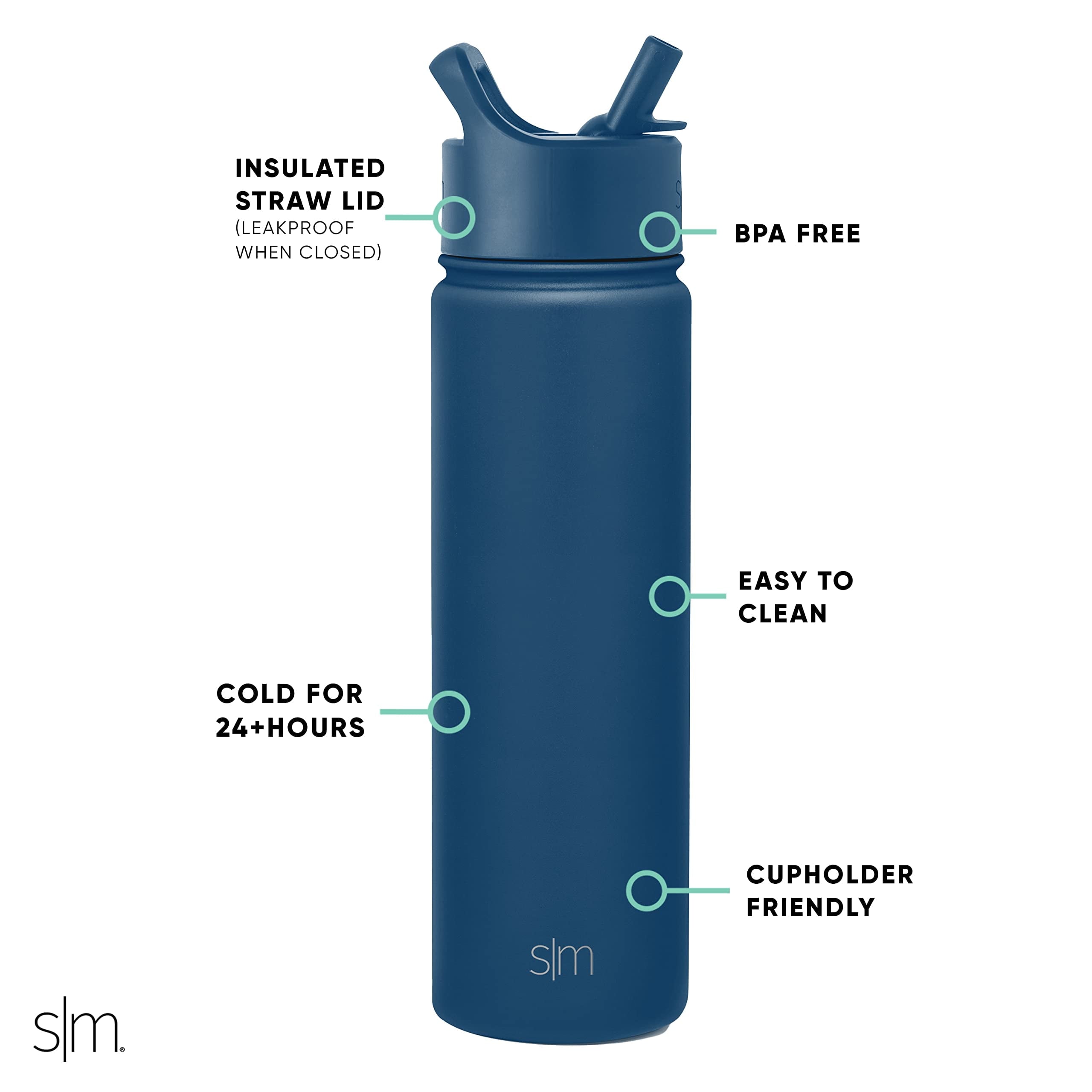 Simple Modern Water Bottle with Straw Lid Vacuum Insulated Stainless Steel Metal Thermos Bottles | Reusable Leak Proof BPA-Free Flask for School | Summit Collection | 22oz, Slumberland | W8IU