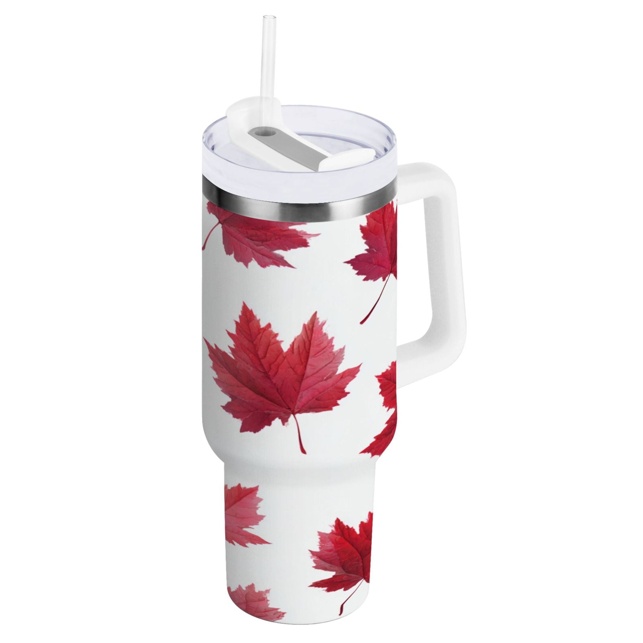 30 oz Insulated Stainless Steel Tumbler Double Wall Stainless Steel Tumbler with 2-Way Drinking Red Maple Leaves | I2A6